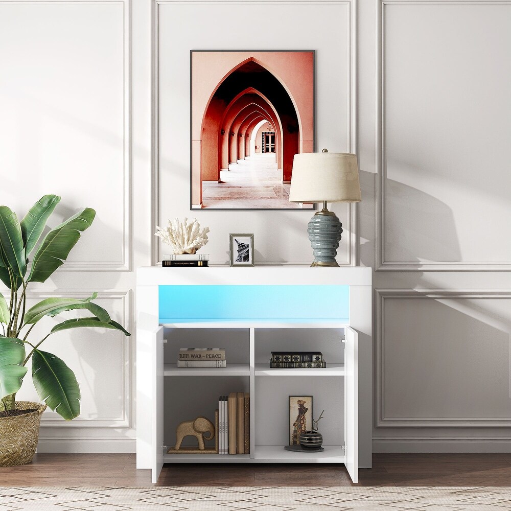 Living Room Sideboard Storage Cabinet with LED Light and 2 Doors