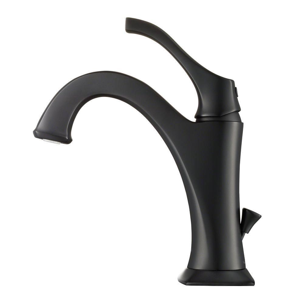 KRAUS Arlo Matte Black Single Handle Basin Bathroom Faucet with Lift Rod Drain and Deck Plate