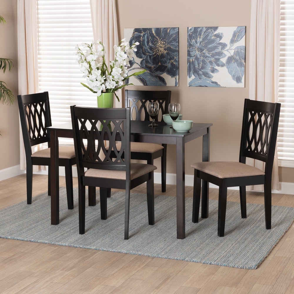 Florencia Modern styled Fabric Upholstered and Brown Finished Wood Dining Set