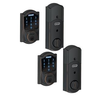 Schlage Camelot Aged Bronze Connect Smart Lock With Alarm BE469NX V CAM 716 2P