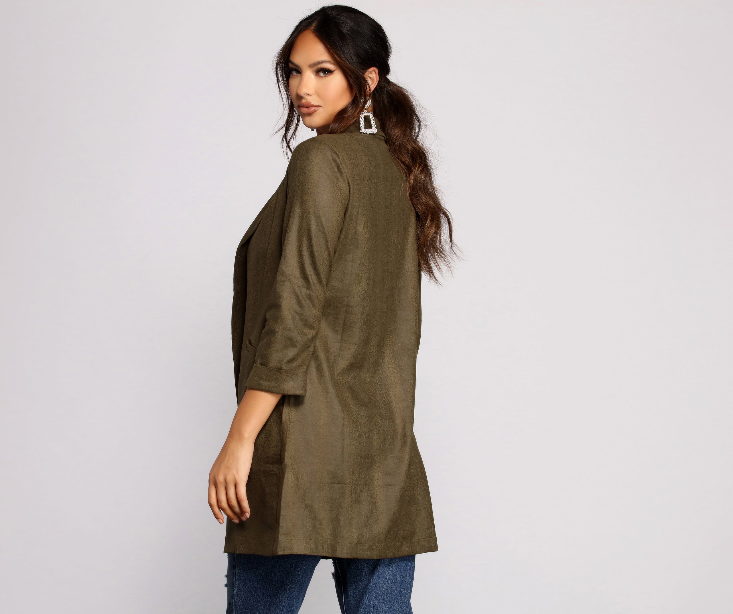 Makin' Moves Faux Suede Long Line Blazer