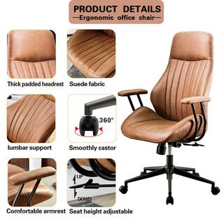 Allwex OL Brown Suede Fabric Ergonomic Swivel Office Chair Task Chair with Recliner High Back Lumbar Support KL600