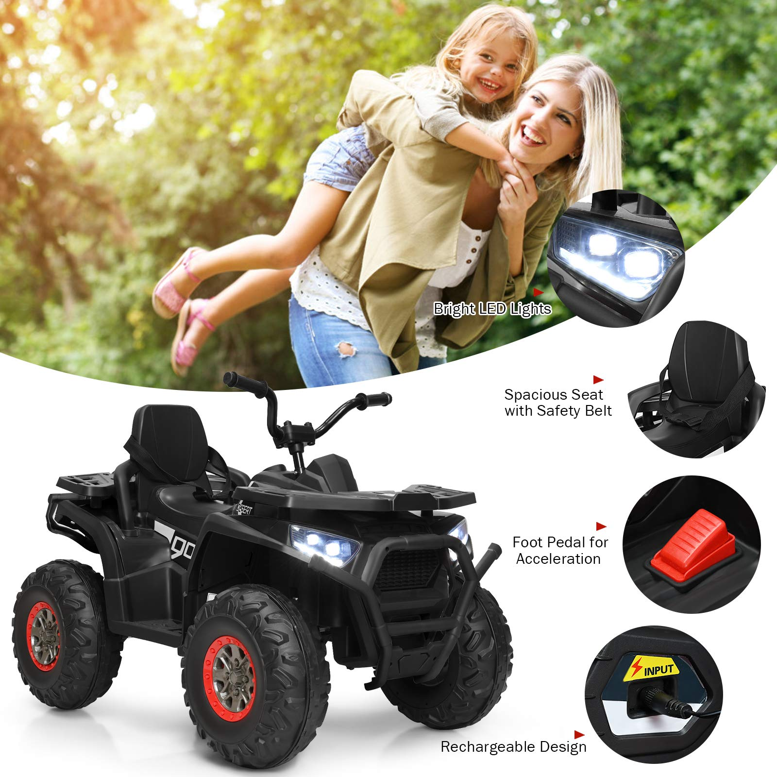 Costzon Kids ATV, 12V Battery Powered Electric Vehicle w/ Safety Belt