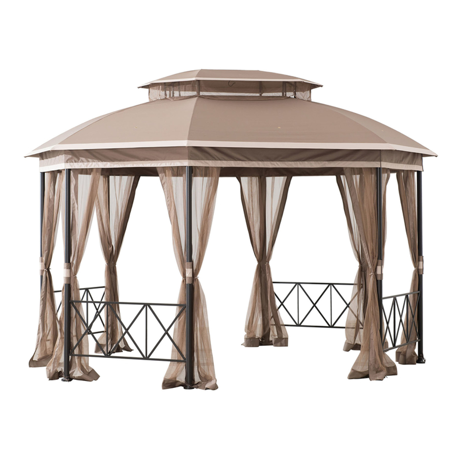 Living Accents Polyester Octagon with Netting Gazebo 10 ft. H X 10 ft. W X 12 ft. L