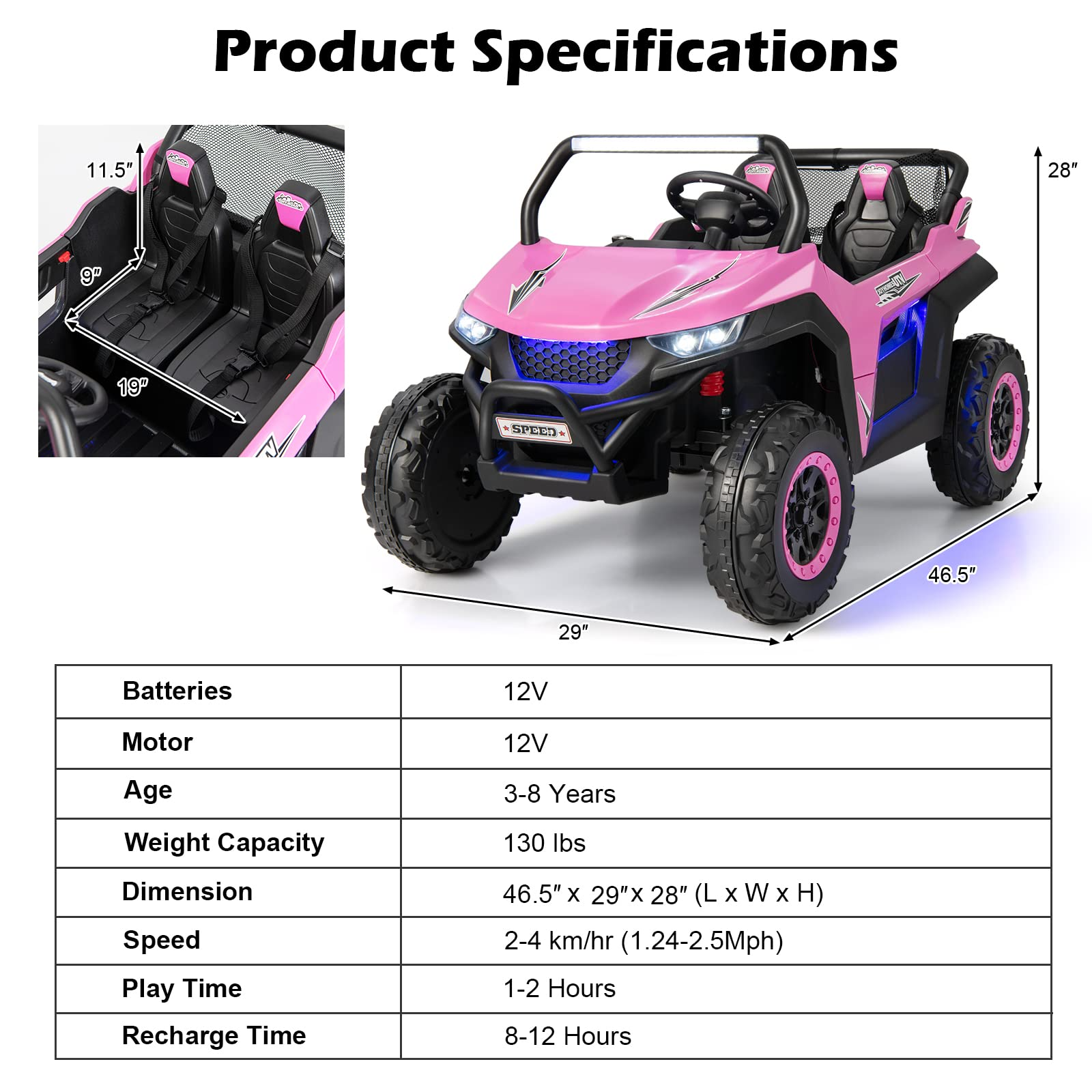 Costzon 2-Seater Ride on Car, Battery Powered Electric UTV w/ Remote Control, 4 Wheel Spring Suspension