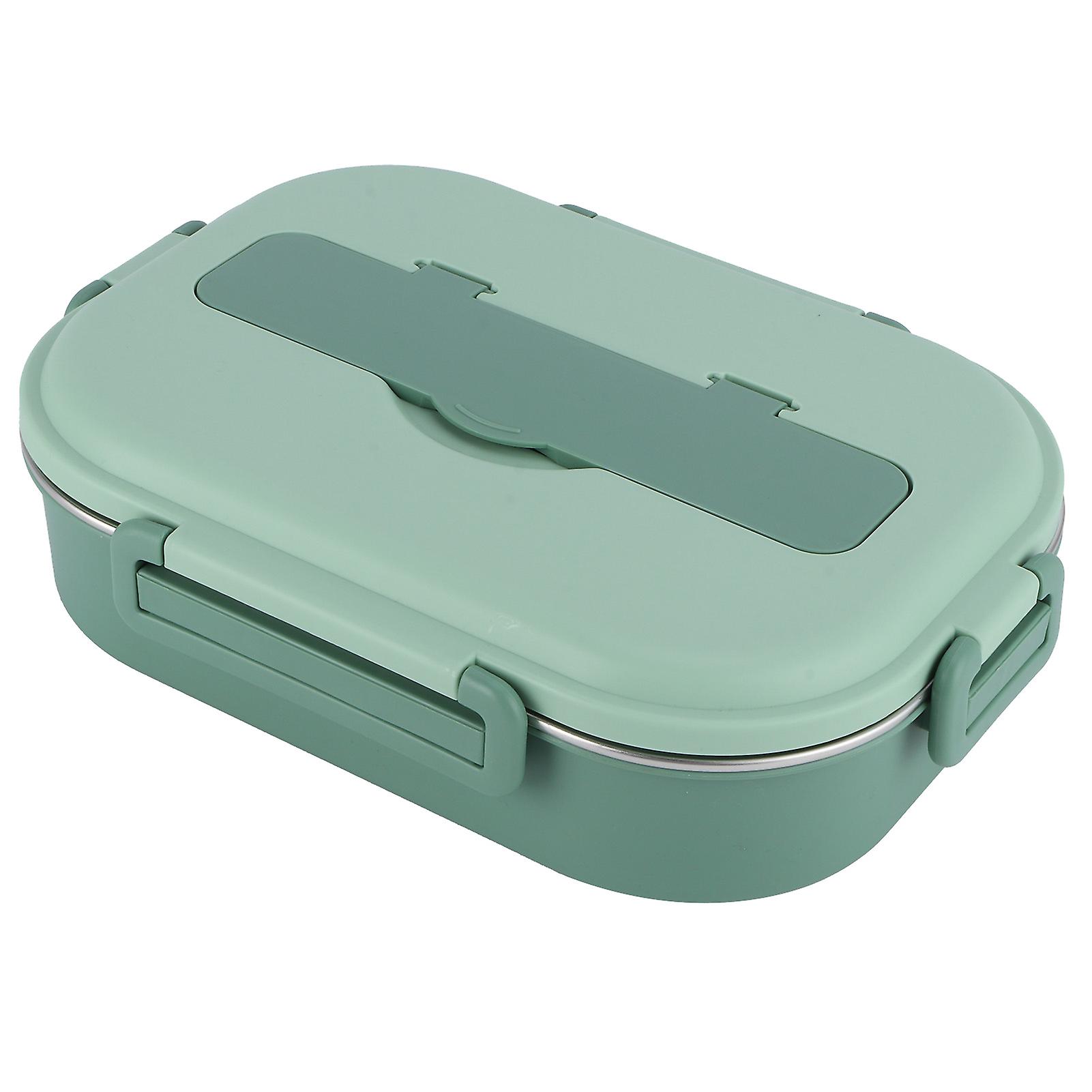 Stainless Steel Lunch Box 4grid Portable Bento Box Food Storage Container For Student Adult4grid Lunch Box With Soup Bowl: Green