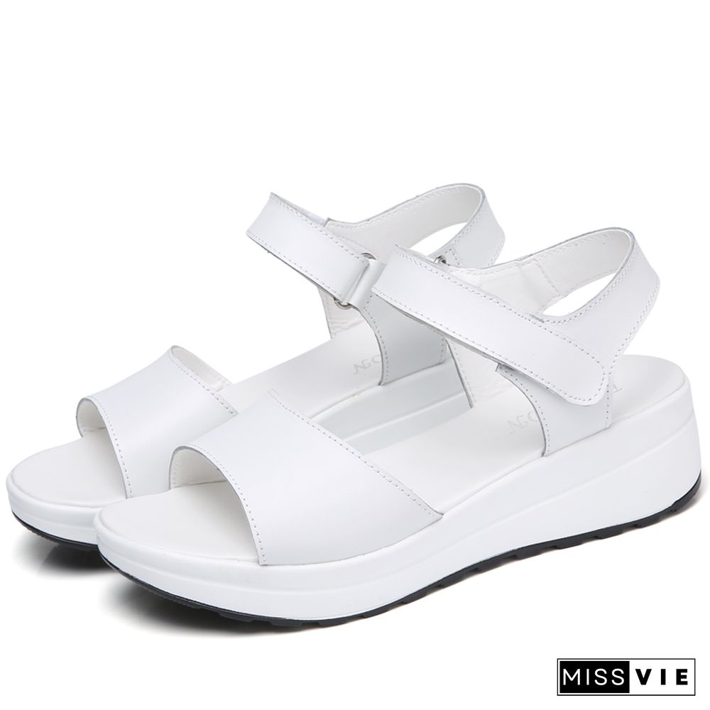 Genuine Leather Women Sandals Shoes Platform Ladies White Sneakers Sandals Shoe Summer Open Toe Fashion High Heel Footwear