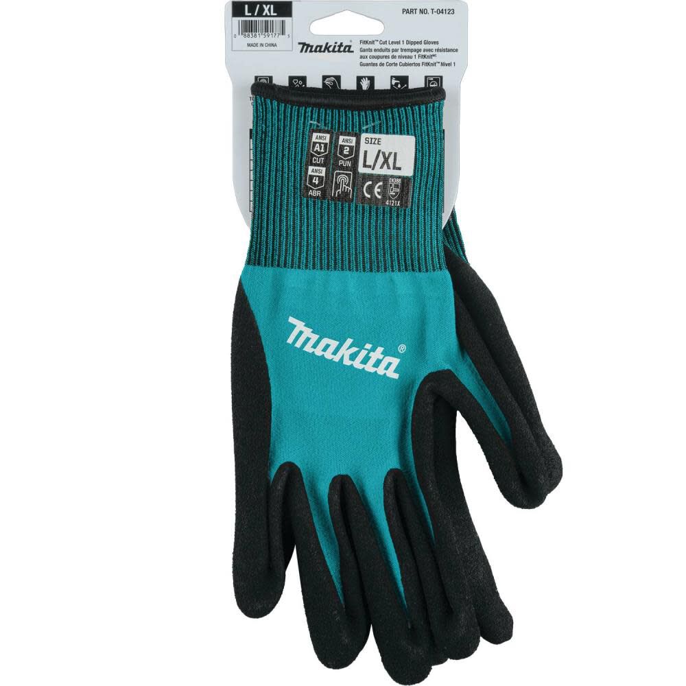 Makita FitKnit Gloves Cut Level 1 Nitrile Coated Dipped L/XL T-04123 from Makita