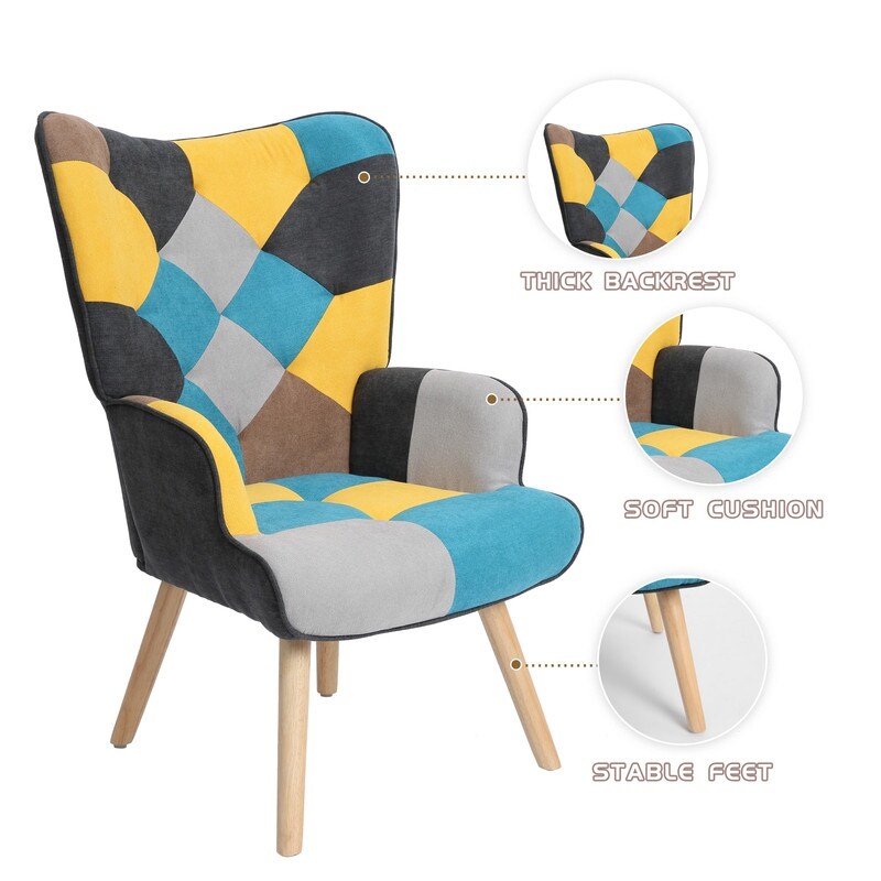 Creative Splicing Cloth Surface Accent Ottoman Chair Set  Comfy Side Armchair for Living Room