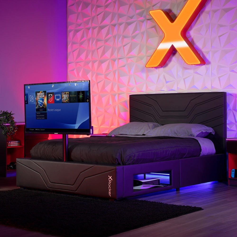 X Rocker Oracle Gaming Bed with TV Mount  Black  Twin