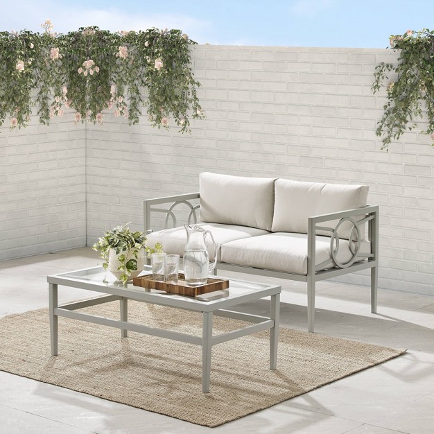 Ashford 2pc Outdoor Metal Conversation Set Cream Crosley