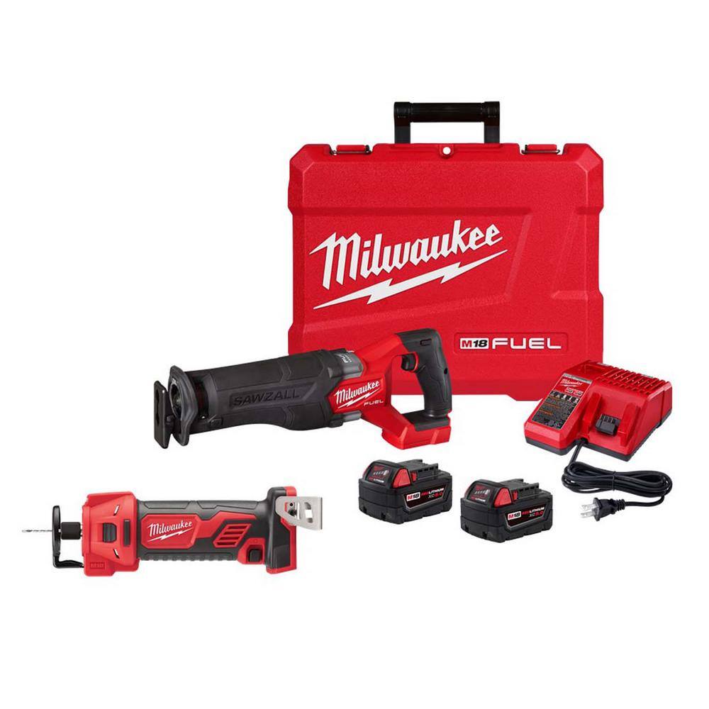 MW M18 FUEL 18-Volt Lithium-Ion Brushless Cordless SAWZALL Reciprocating Saw Kit with M18 Cut Out Tool 2821-22-2627-20