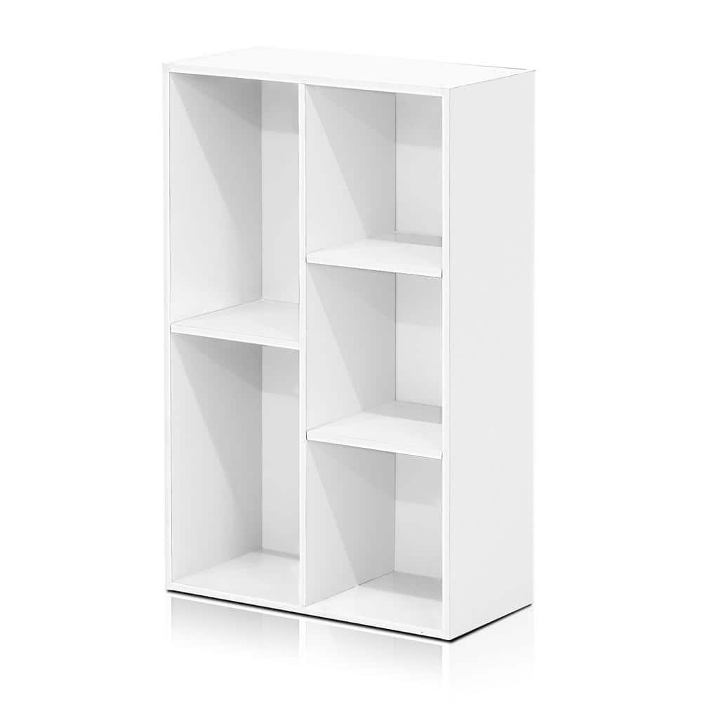 Furinno Tropika 31.5 in. White Faux Wood 5-shelf Standard Bookcase with Storage 11069WH