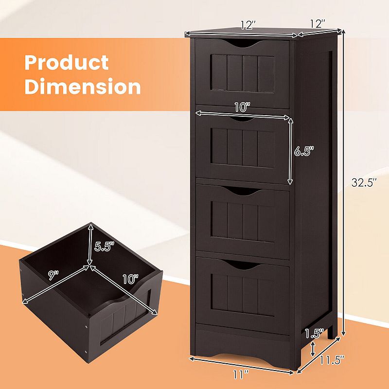 4-Drawer Freestanding Floor Cabinet with Anti-Toppling Device