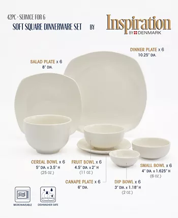 Tabletops Unlimited Inspiration by Denmark Soft Square 42 Pc. Dinnerware Set Service for 6