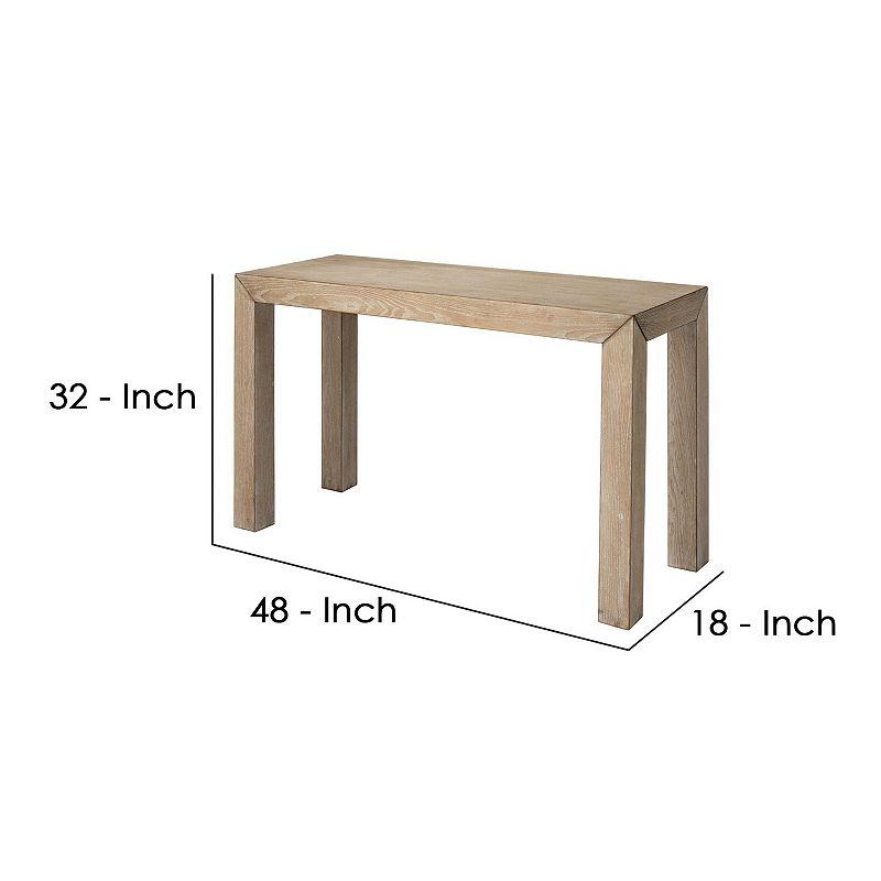 Table with Wooden Block Legs and Grain Details， Brown