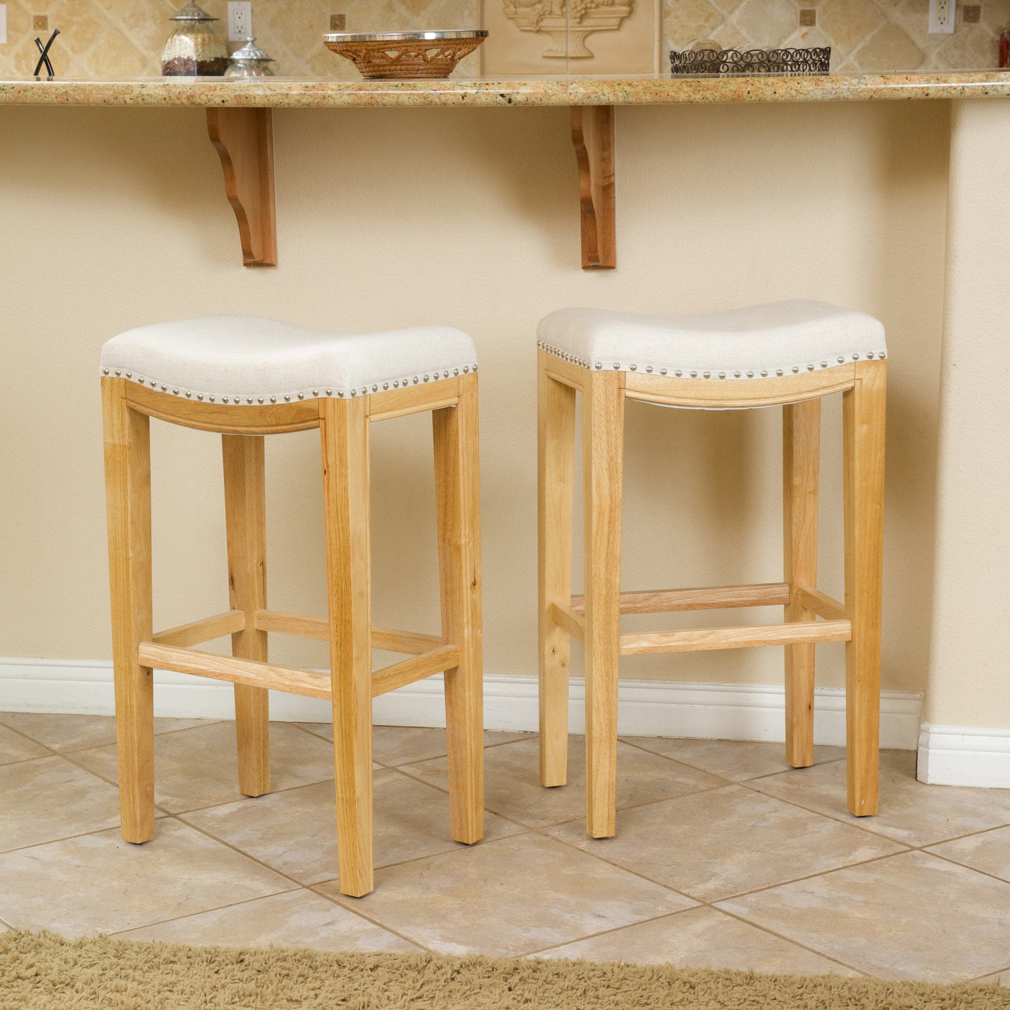 Jaeden Beige Backless 30-Inch Bar Stools (Set of 2)