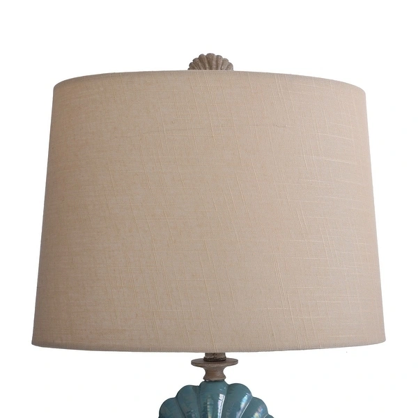 StyleCraft Gili Beach Light Blue Ceramic Table Lamp - White Hardback Fabric Shade