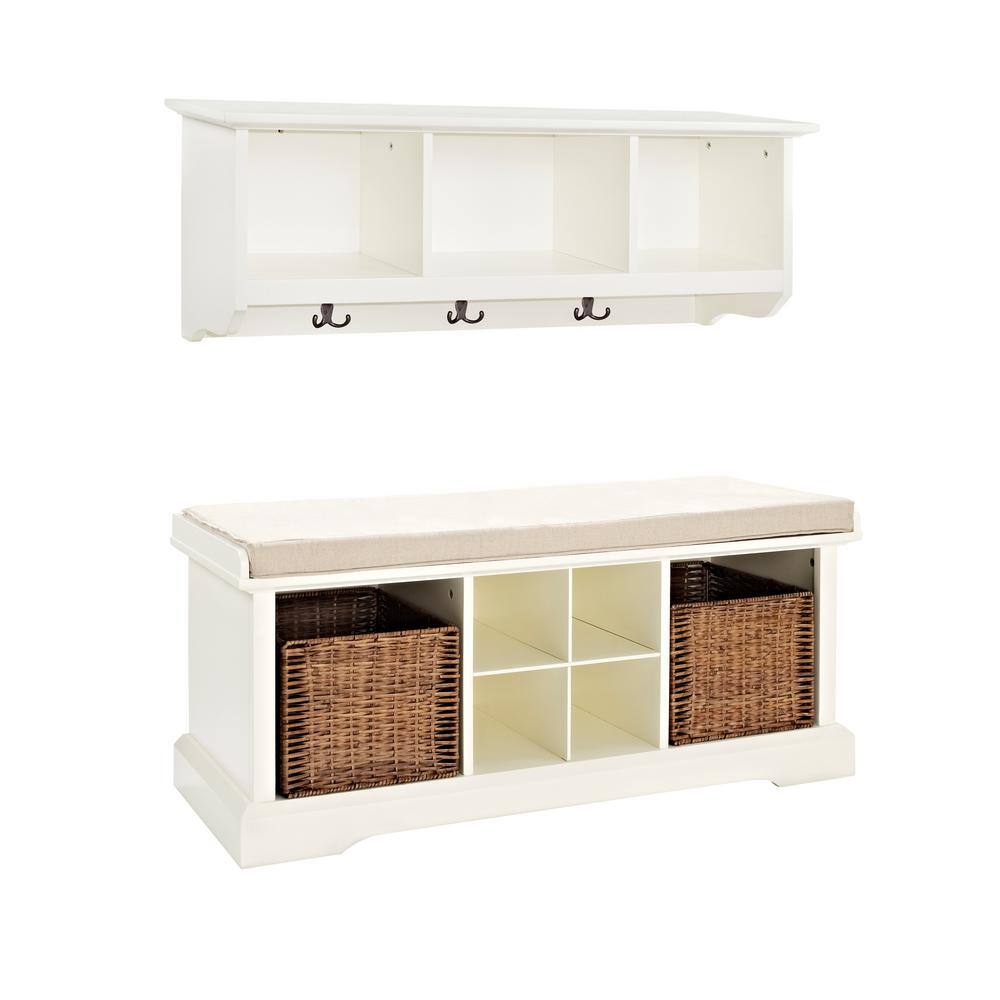 CROSLEY FURNITURE Brennan Entryway Bench with Shelf Set in White KF60001WH