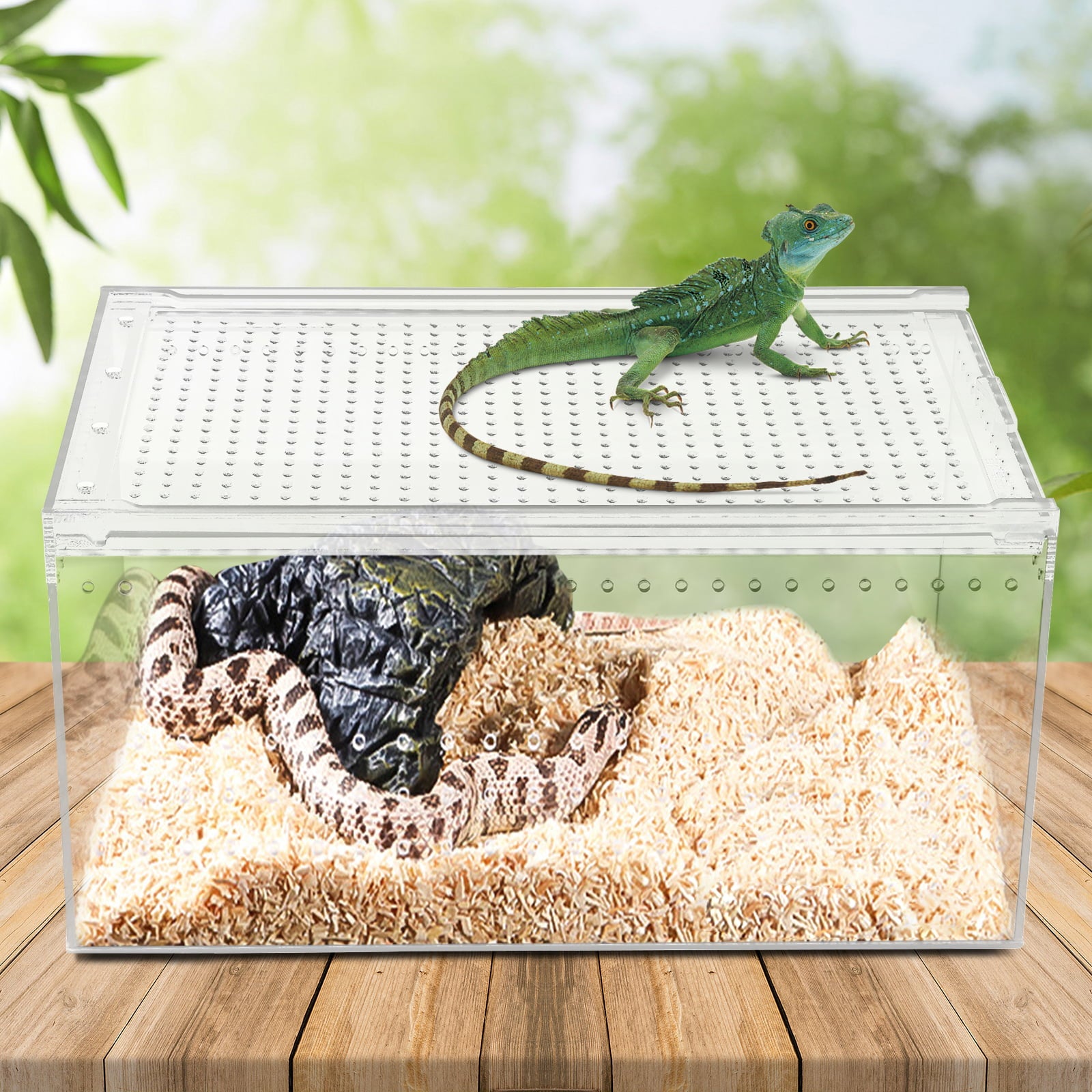 Reptile Feeding Box Snake Breeding Box Transparent Animal Habitat Cage Portable Plastic Turtle Transport Container for Bearded Dragon Lizard Spider Frog Scorpion Gecko