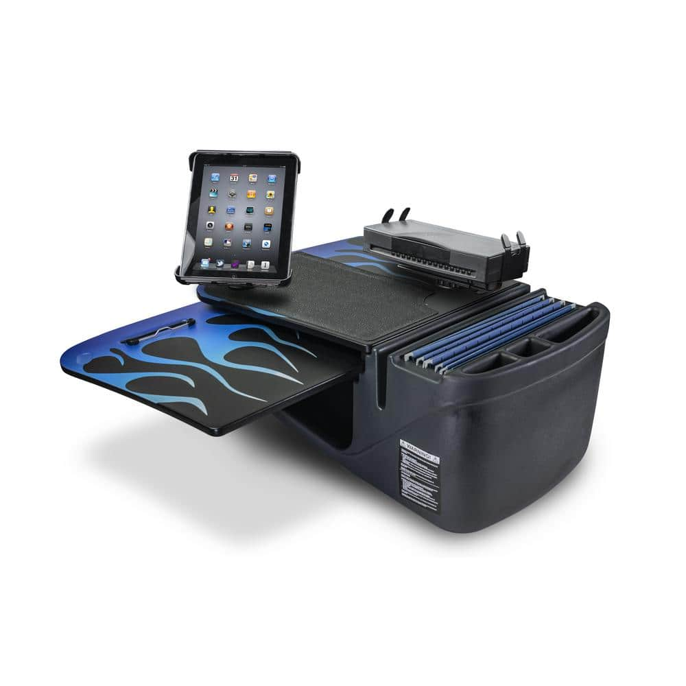 AutoExec GripMaster Car Desk Blue Steel Flames with Printer Stand and Tablet Mount AEGrip-03P-BSF