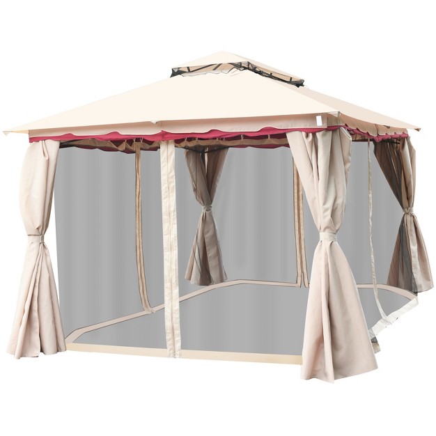 Tangkula 13 x27 x10 x27 outdoor Canopy Gazebo Art Steel Frame 2 tiers Party Patio Large Canopy Gazebo W netting amp side Walls