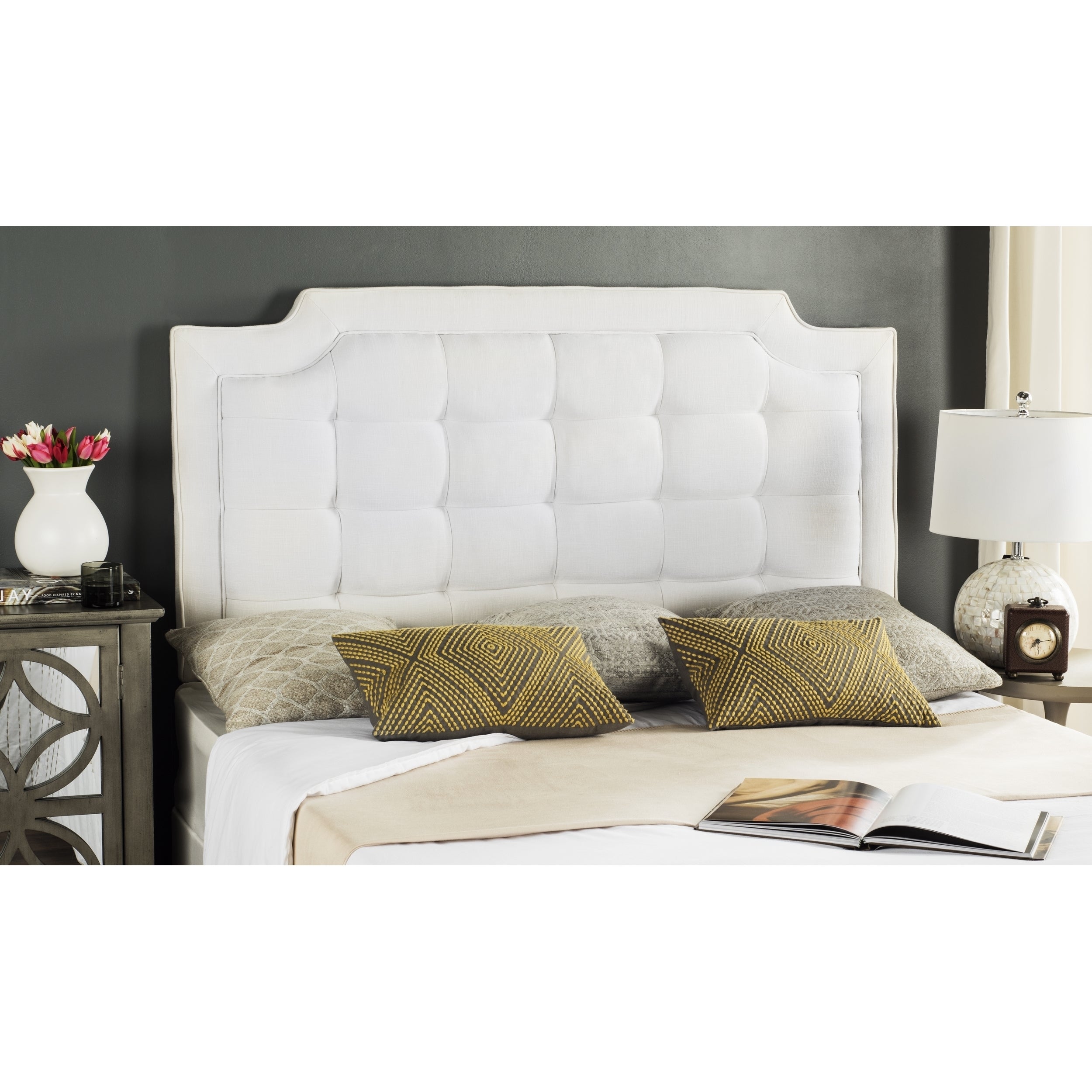 SAFAVIEH Saphire Light Grey Upholstered Tufted Headboard (Queen) - - 11924010