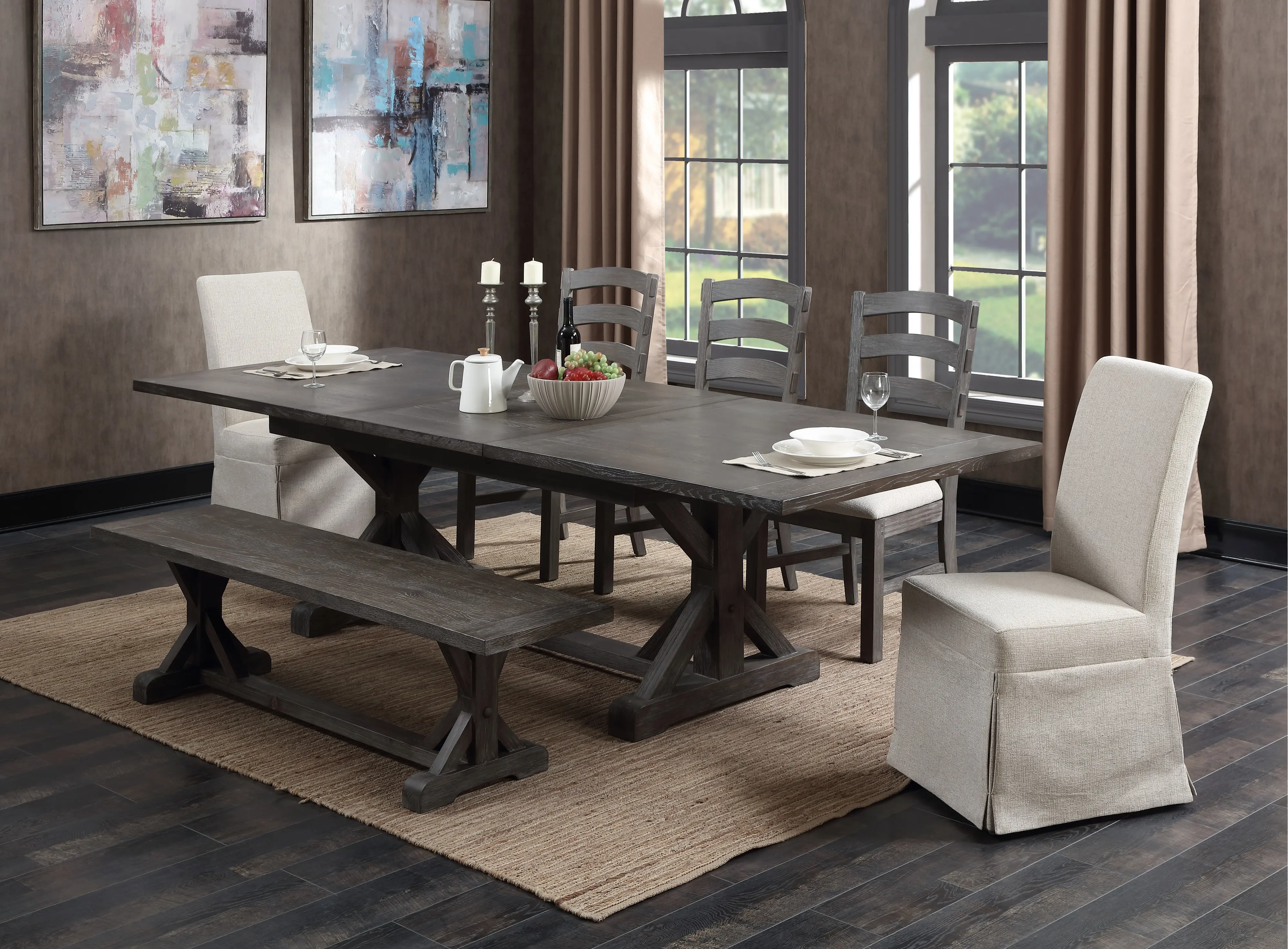 Paladin Charcoal 6 Piece Dining Set with Bench