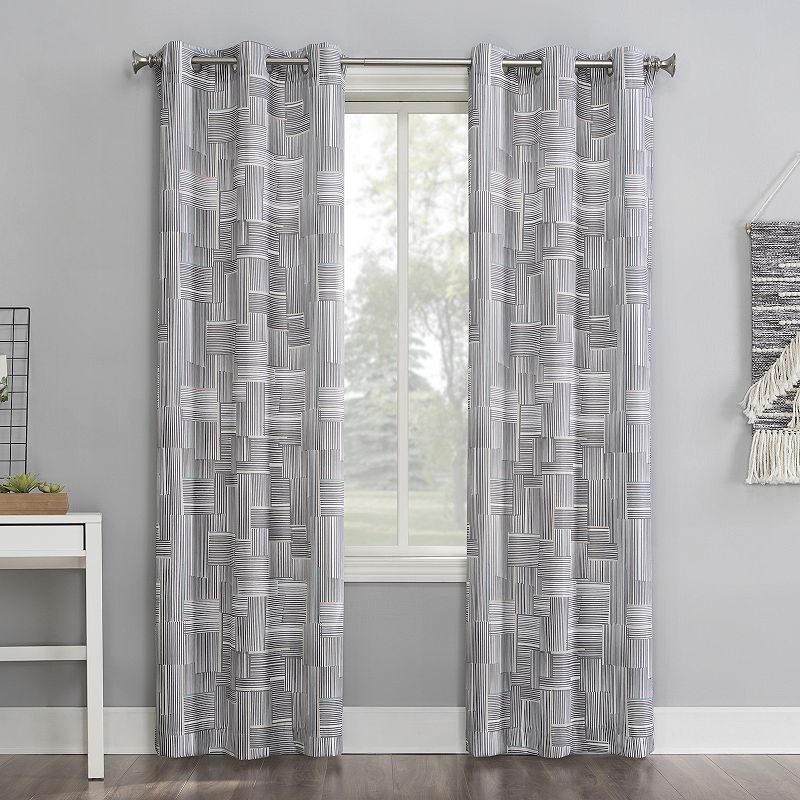 No. 918 Sora Print Textured Semi-Sheer Grommet Single Curtain Panel