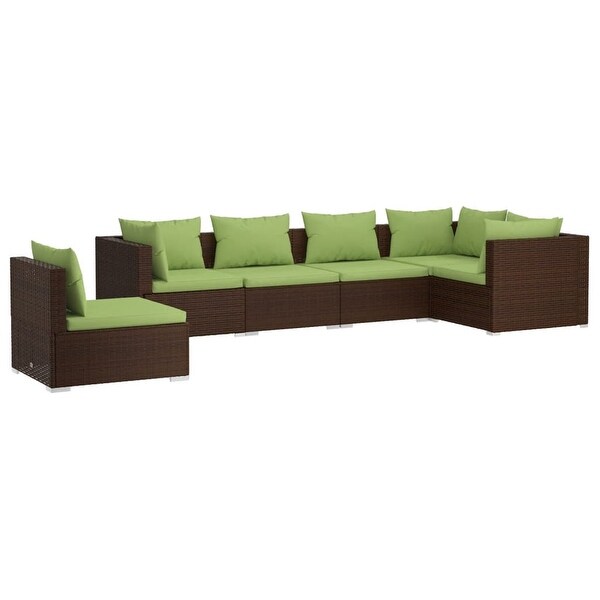 vidaXL Patio Lounge Set with Cushions Poly Rattan Brown