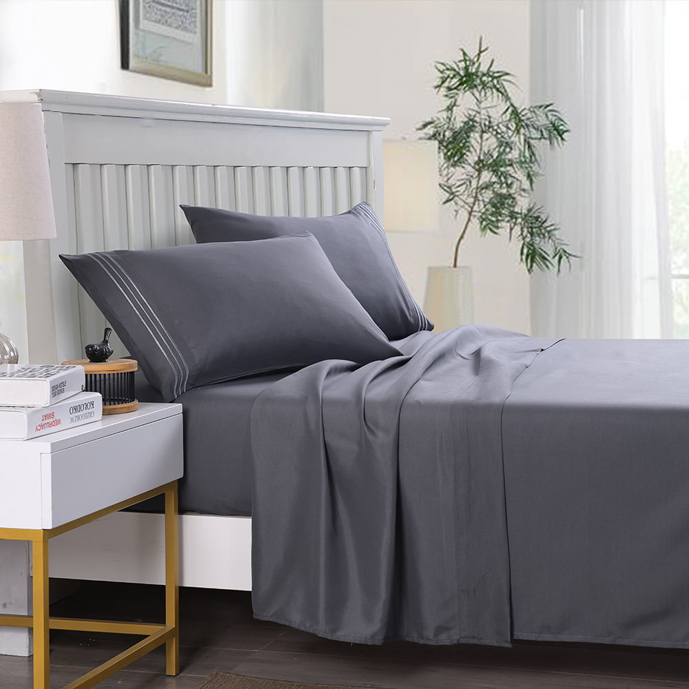 JML 4 Piece Bed Sheet Set Queen， Dark Grey， Soft Microfiber Bed Sheet， Wrinkle， Fade Resistant