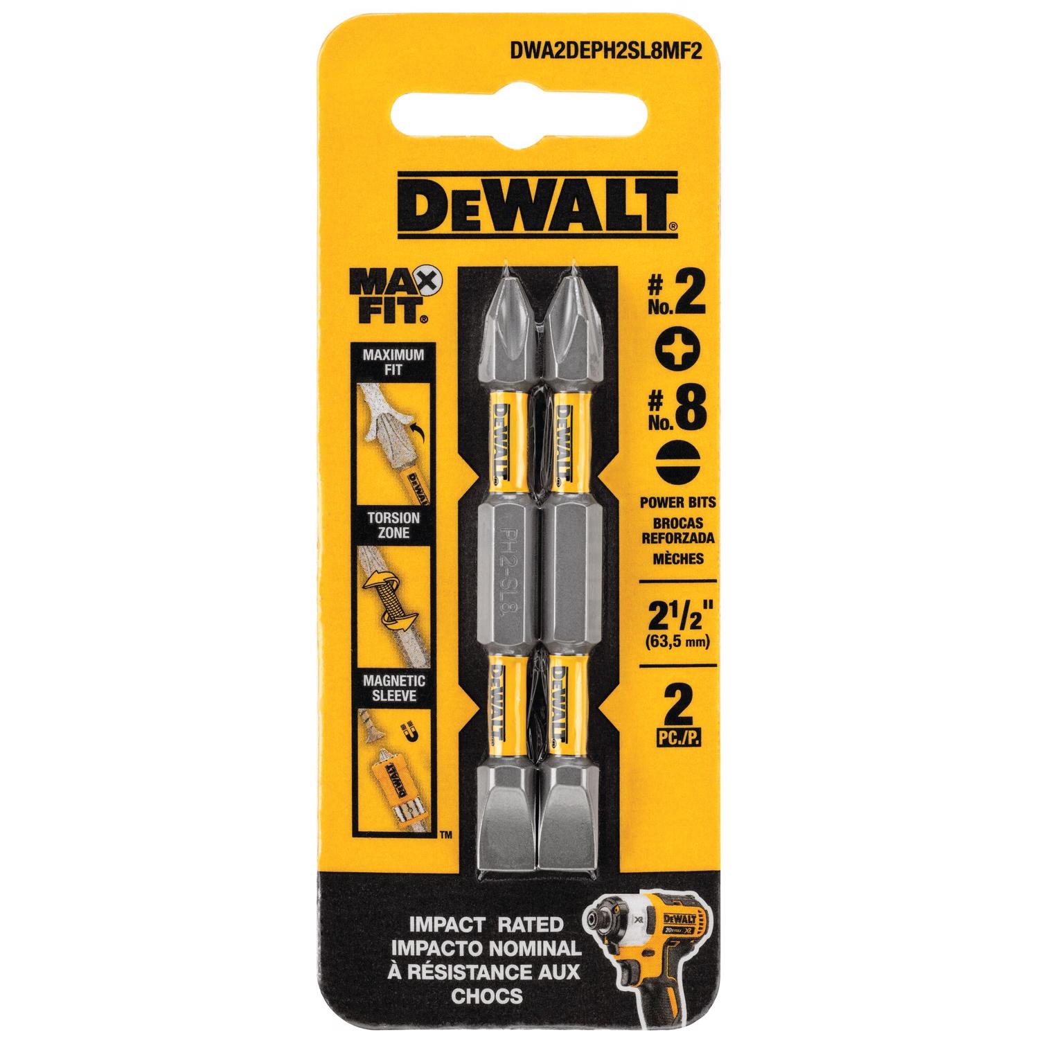 DW MaxFit Phillips/Slotted 2.5 in. L PH2/SL8 Double-Ended Screwdriver Bit Steel 2 pc