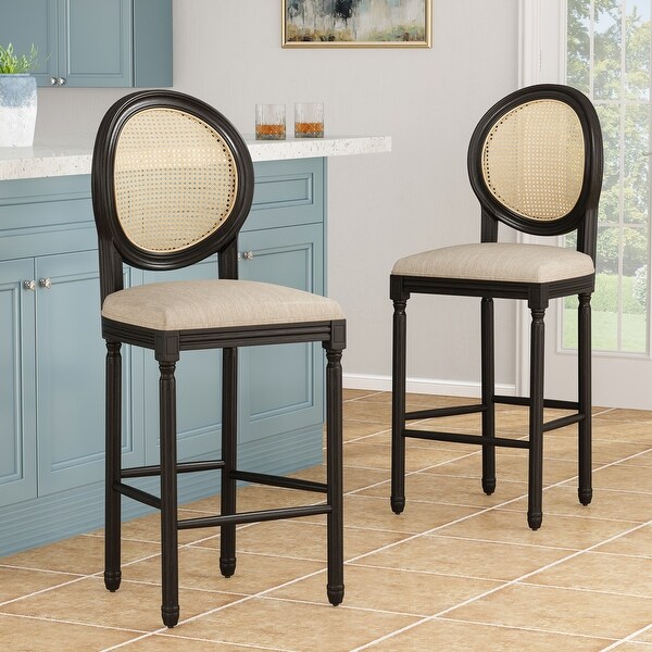 Chardean Upholstered Wood Barstools， Set of 2， Charcoal