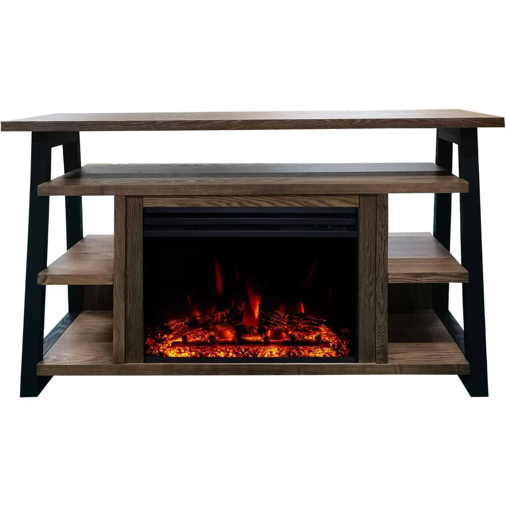 Hanover Industrial Chic 53.1 in. W Freestanding Electric Fireplace TV Stand in Walnut with 5 Flame Colors FS5332-1BWLL3