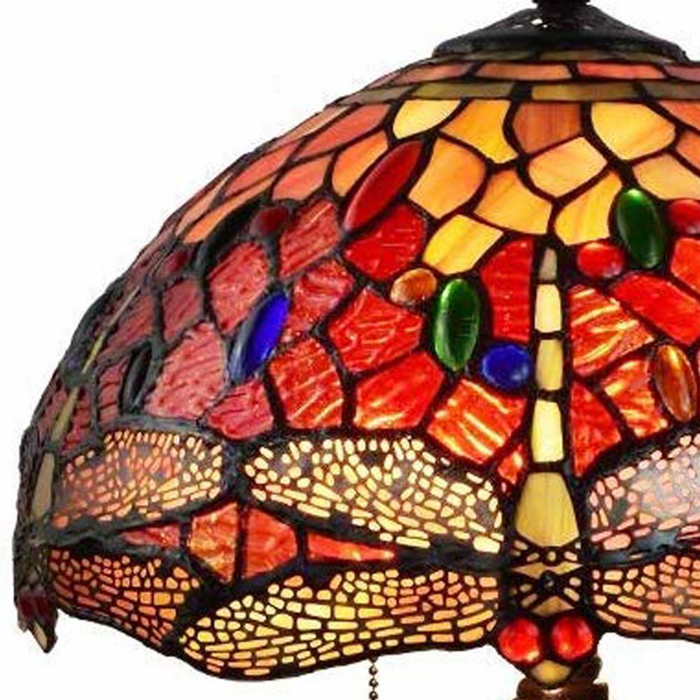 20" Stained Glass Two Light Dragonfly Accent Table Lamp