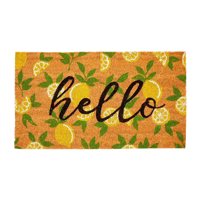 Nonslip Coco Coir Front Door Welcome Mat， Hello Lemon Outdoor Rug (17 x 30 In)