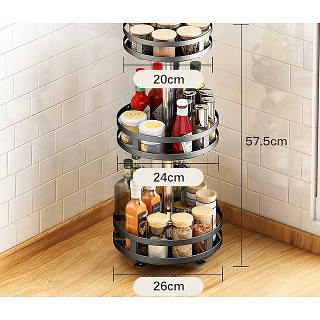 rotatable kitchen seasoning rack countertop corner put condiment oil salt sauce vinegar bottle multi-functional round storage