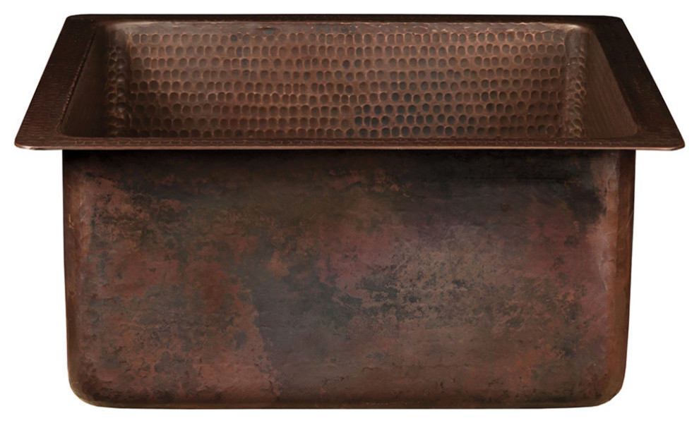 16 quotSquare Hammered Copper Bar/Prep Sink With 3.5 quotDrain Opening   Traditional   Bar Sinks   by Buildcom  Houzz