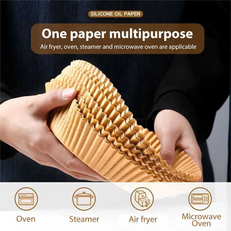 50 PCS Air Fryer Disposable Paper Liner, Non-stick Disposable Air Fryer Liners, Baking Paper for Air Fryer Oil-proof, Water-proof, Parchment for Baking Roasting Microwave