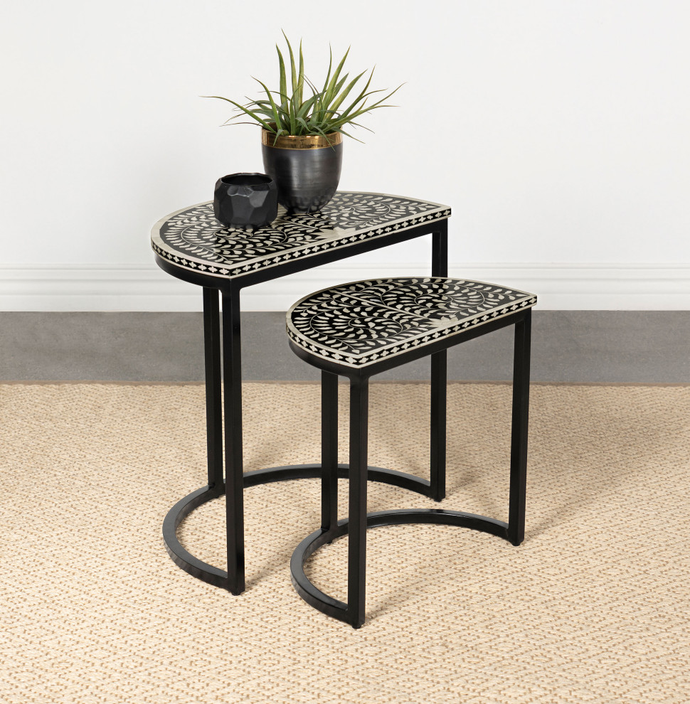 Zakiya 2 piece Demilune Nesting Table Black and White   Modern   Coffee Table Sets   by Modon  Houzz