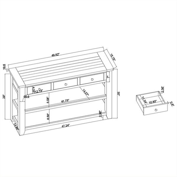 48'' Solid Pine Wood Top Console Table， Modern Entryway Sofa Side Table with 3 Storage Drawers and 2 Shelves. Easy to Assemble