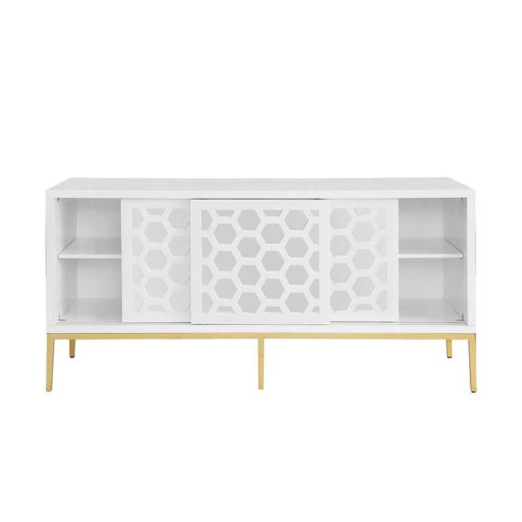 Best Master Furniture Meridian 64 Inch White Lacquered Sideboard with Gold Trim