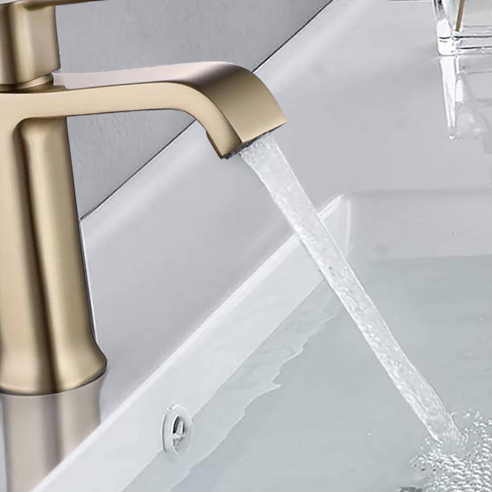 PROOX Single Handle Single Hole Bathroom Faucet with Brass Deckplate and Drain Assembly in Brushed Gold PRAA311BG