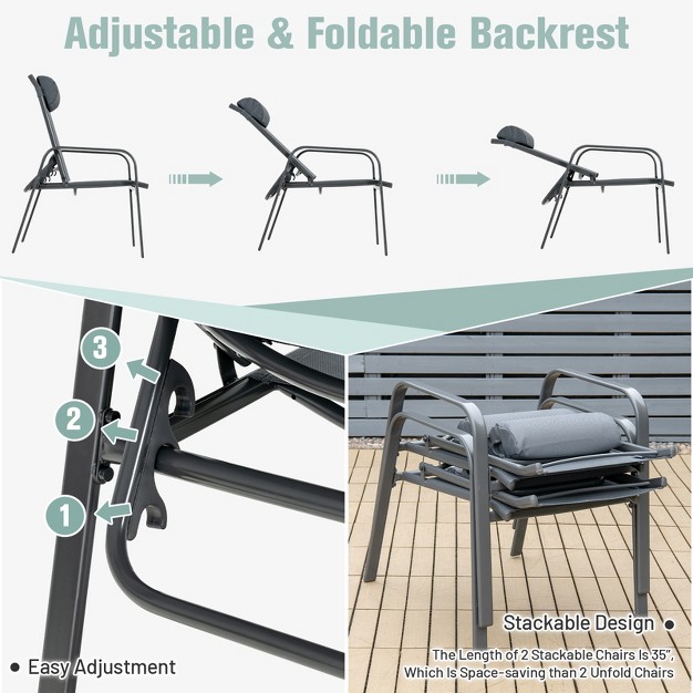 Tangkula 3pcs Patio Adjustable Back Stackable Chairs Side Table Set Bistro Set Classic Furniture Chair Set For Garden Black brown grey