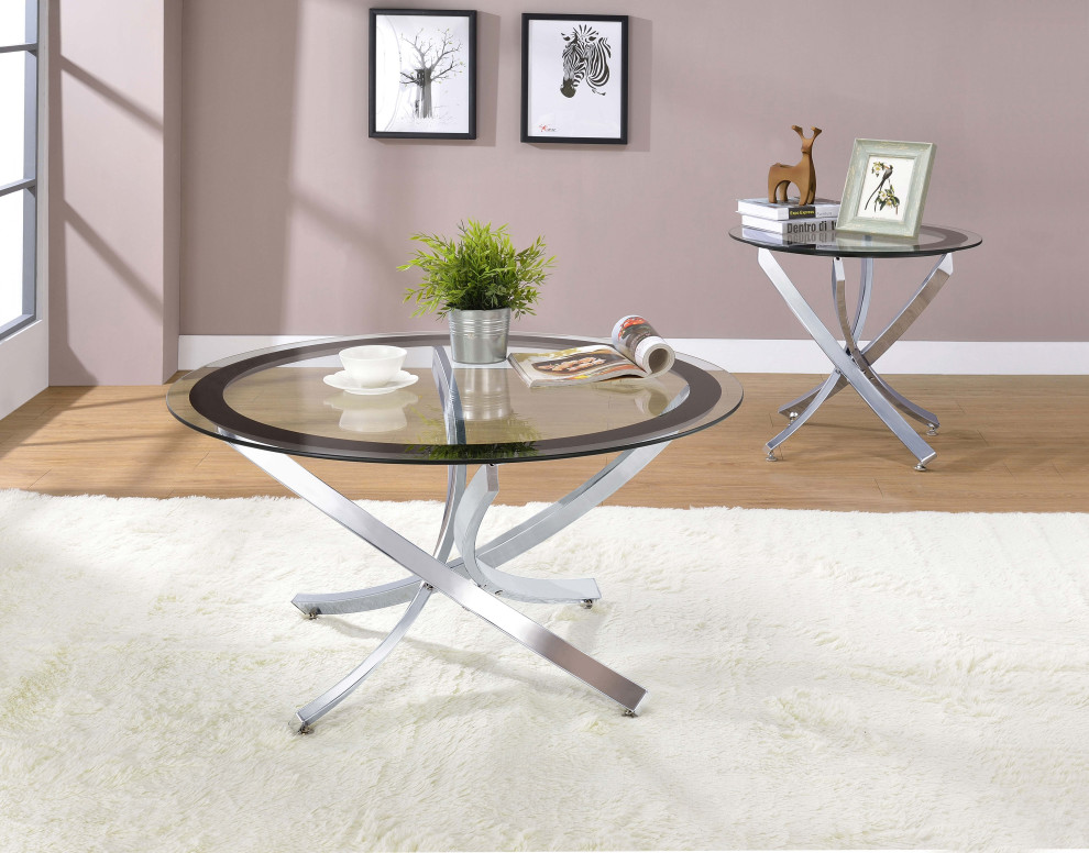 Brooke Glass Top Coffee Table Chrome and Black   Modern   Coffee Tables   by Modon  Houzz