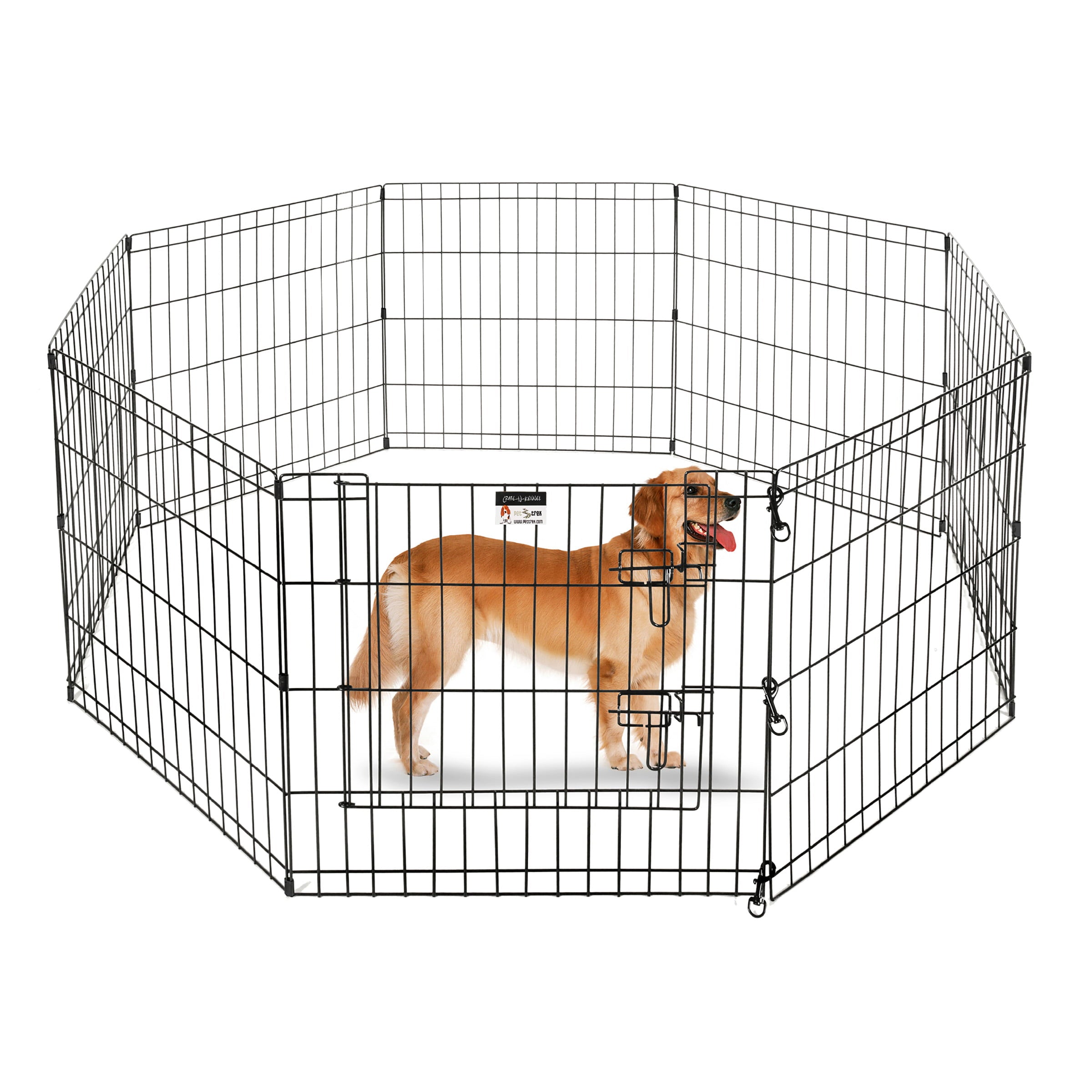 Puppy Playpen Foldable Metal Exercise Enclosure Eight 24x24-Inch Panels Indoor/Outdoor Pen with Gate for Dogs， Cats or Small Animals by Petmaker