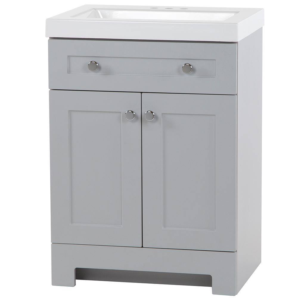 Glacier Bay Everdean 24.5 in. W x 18.8 in. D x 34.4 in. H Freestanding Bath Vanity in Pearl Gray with White Cultured Marble Top EV24P2-PG