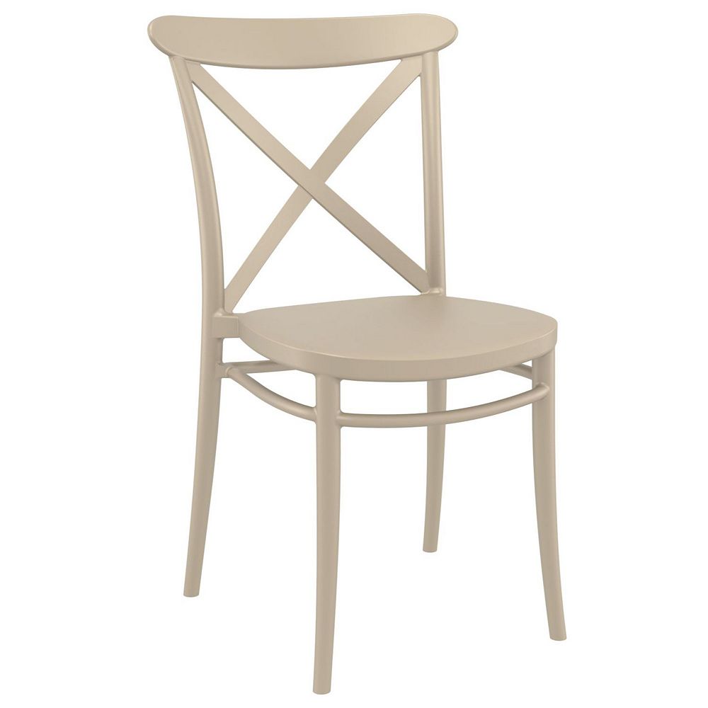 34.25 Taupe Brown Patio Cross Armless Dining Chair