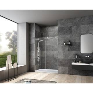 Vanity Art 76 in. H x 60 in. W Frameless Soft Close Sliding Shower Door in Brushed Nickel with Clear Tempered Glass VASSD6076BN-SOFT