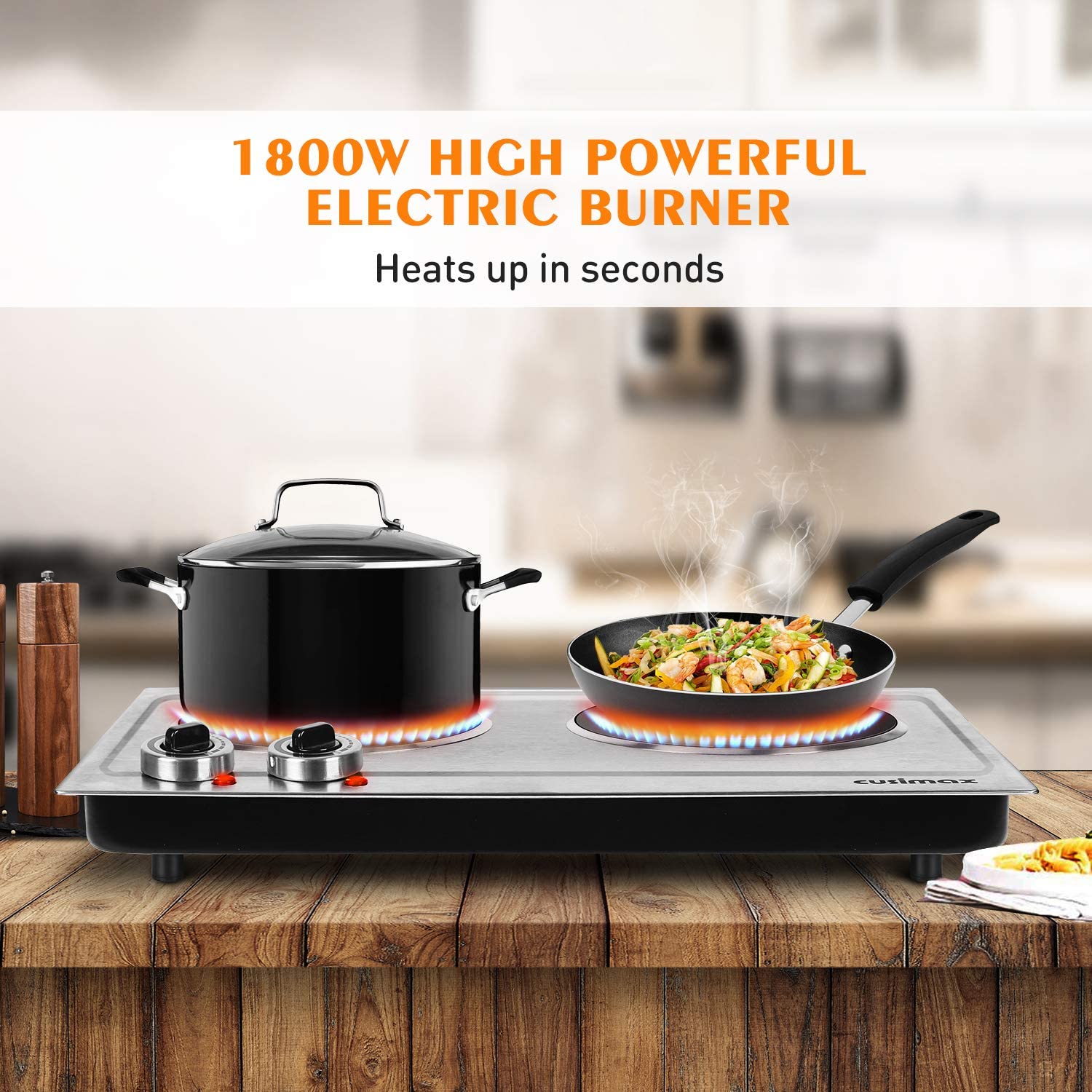 Cusimax Hot Plate Electric Stove， 1800W Double Burners， Infrared Cooktop， Compatible w/All Cookware， Upgraded Version